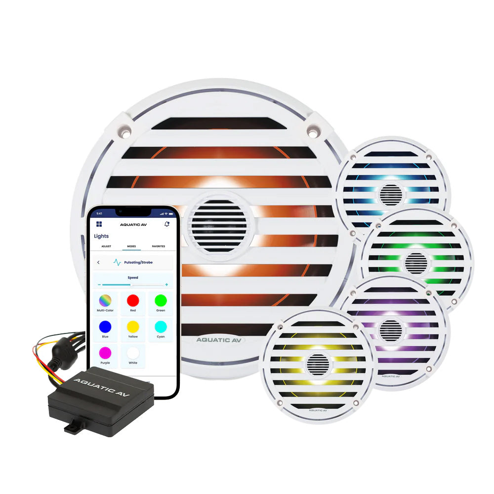 Aquatic AV ELITE 6.5" RGB Marine Speakers - White Pair, 240W, IP65