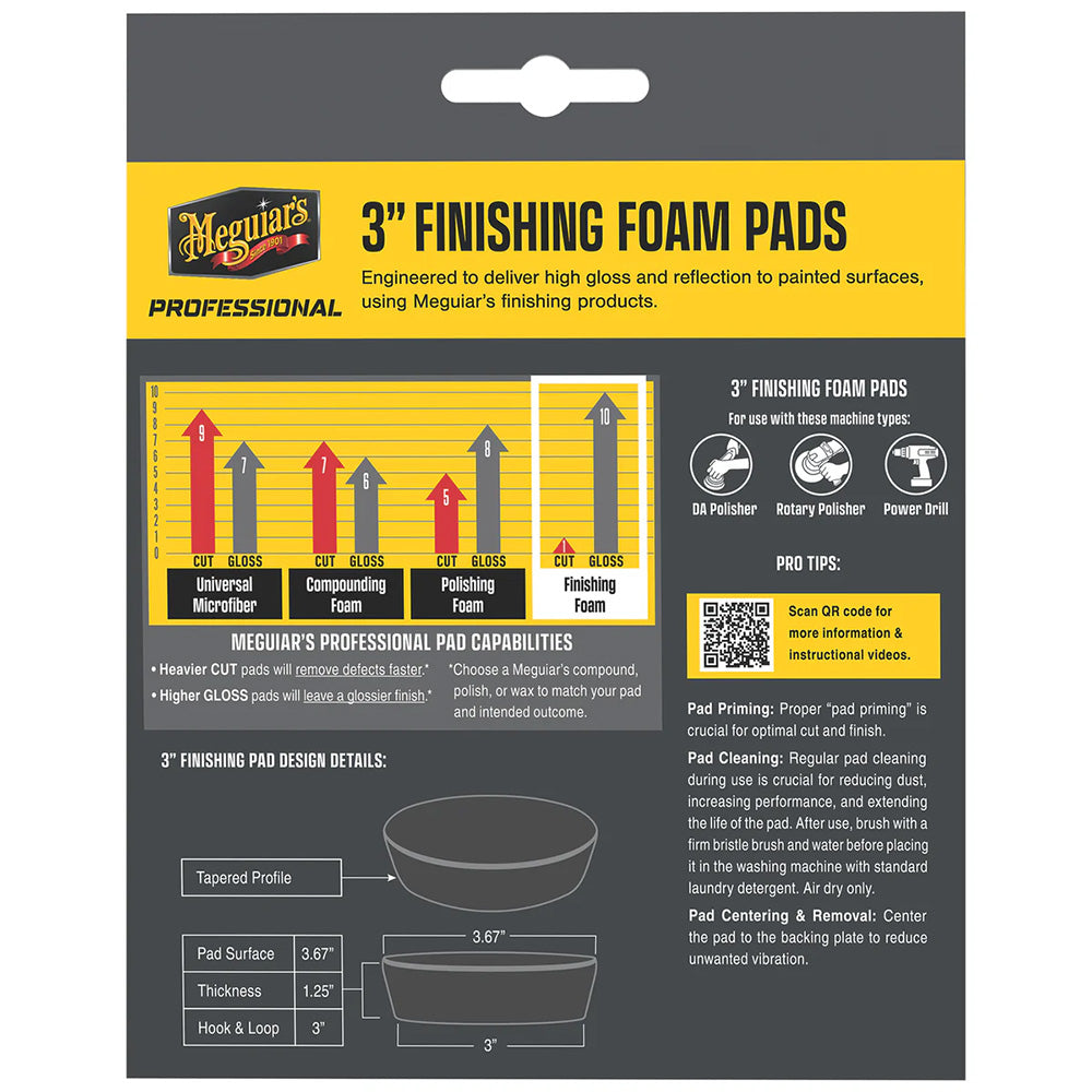Meguiar's Professional 3" Finishing Foam Pads, 3-Pack for Polishes & Waxes