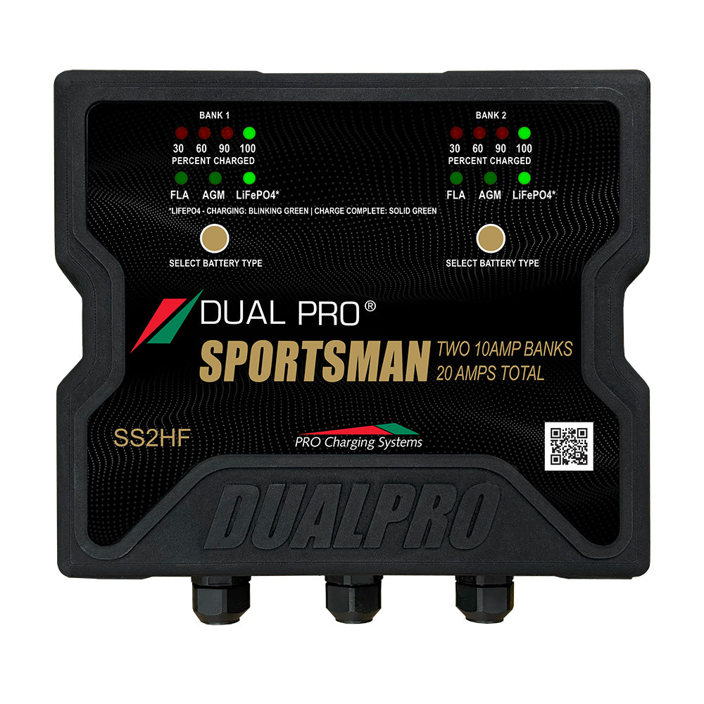 Dual Pro Sportsman Series HF Battery Charger, 20A, 2 Bank, Made in USA