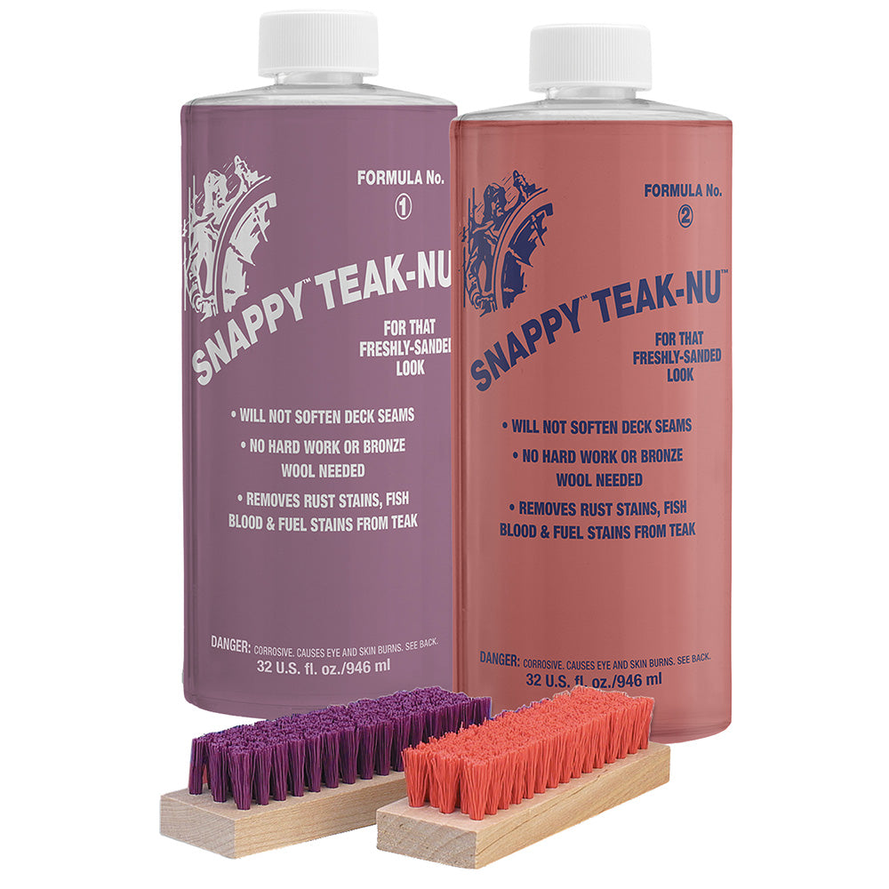 Snappy Teak-Nu 2-Part Teak Cleaner & Restorer Kit, 32 oz Formulas 1 & 2, Brush