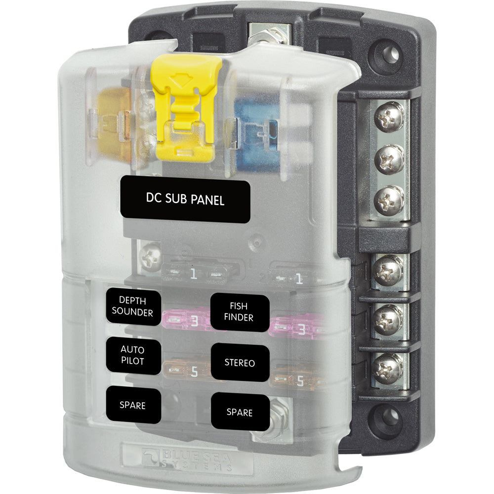 Blue Sea Systems ST Blade Fuse Block, 6 Circuits with Negative Bus & Cover