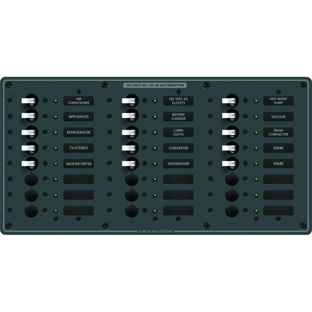 Blue Sea Systems Traditional Metal AC Panel, 24 Position, 100 Amp