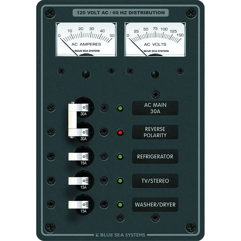 Blue Sea Systems 8409 AC Main + 3 Positions Panel, 120V AC w/ Meters