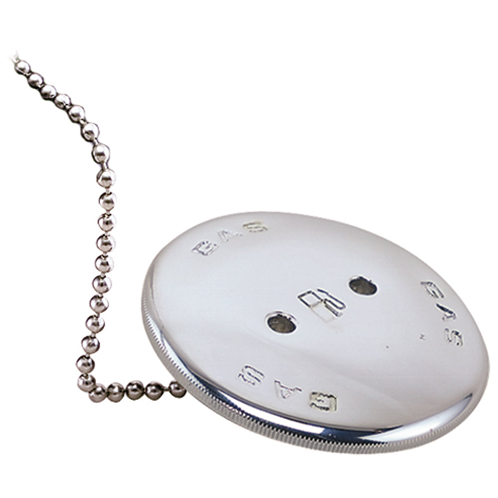 Perko Chrome Plated Bronze Vented Gas Cap, 1-1/2" O.D. with Chain
