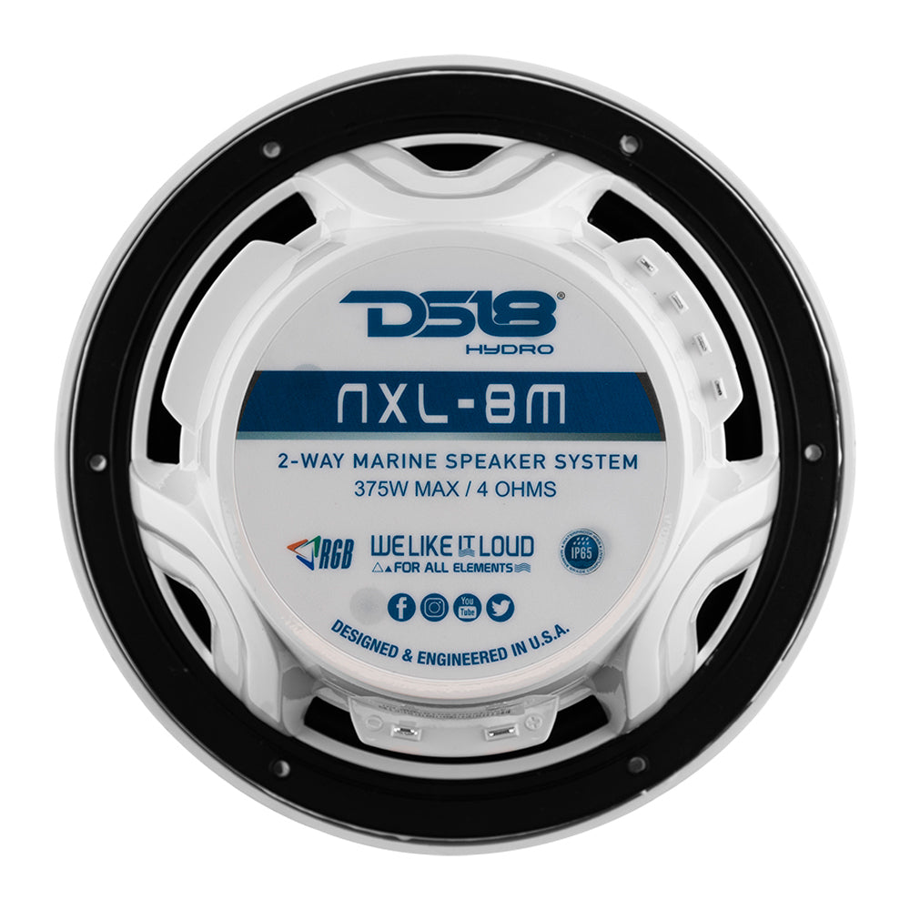 DS18 NXL-8M/WH 8 in. 2-Way Marine Speakers with RGB LED Lighting, 375W