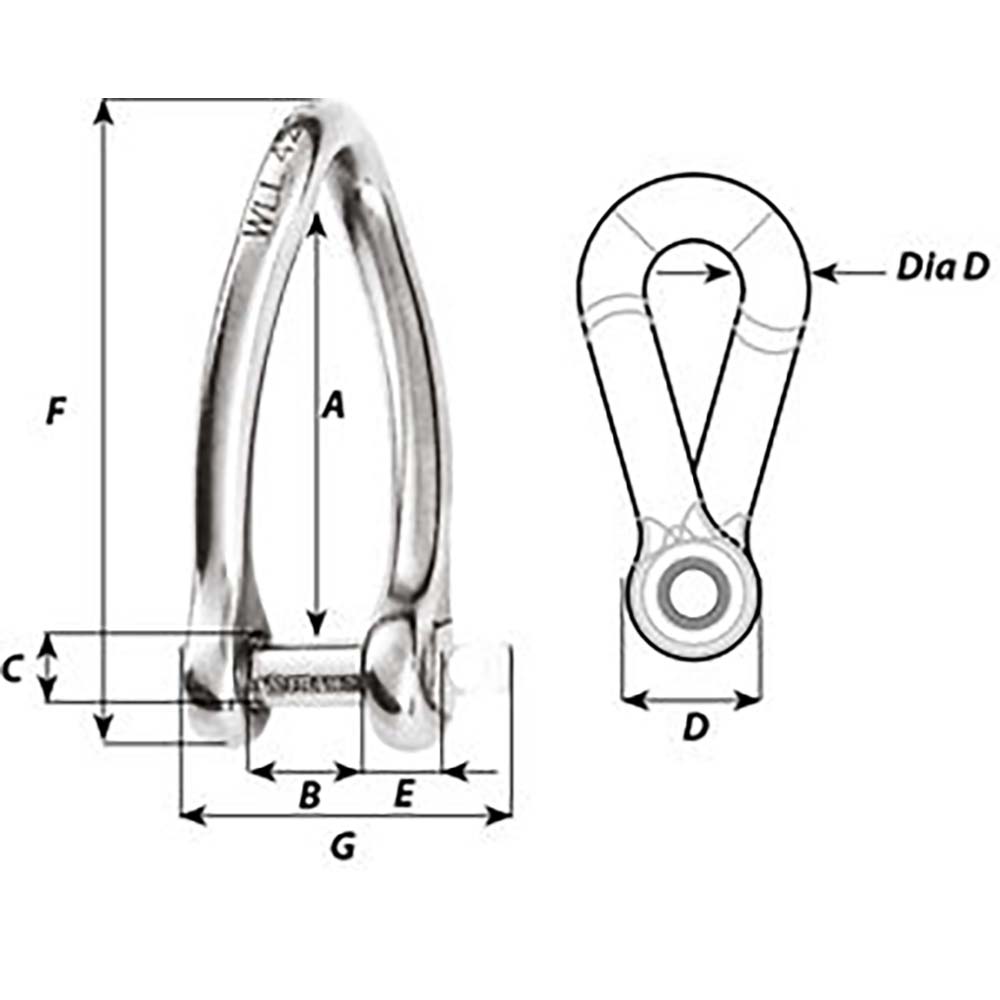 Wichard Marine Captive Pin Twisted Shackle, 5mm (3/16") 316L Stainless Steel