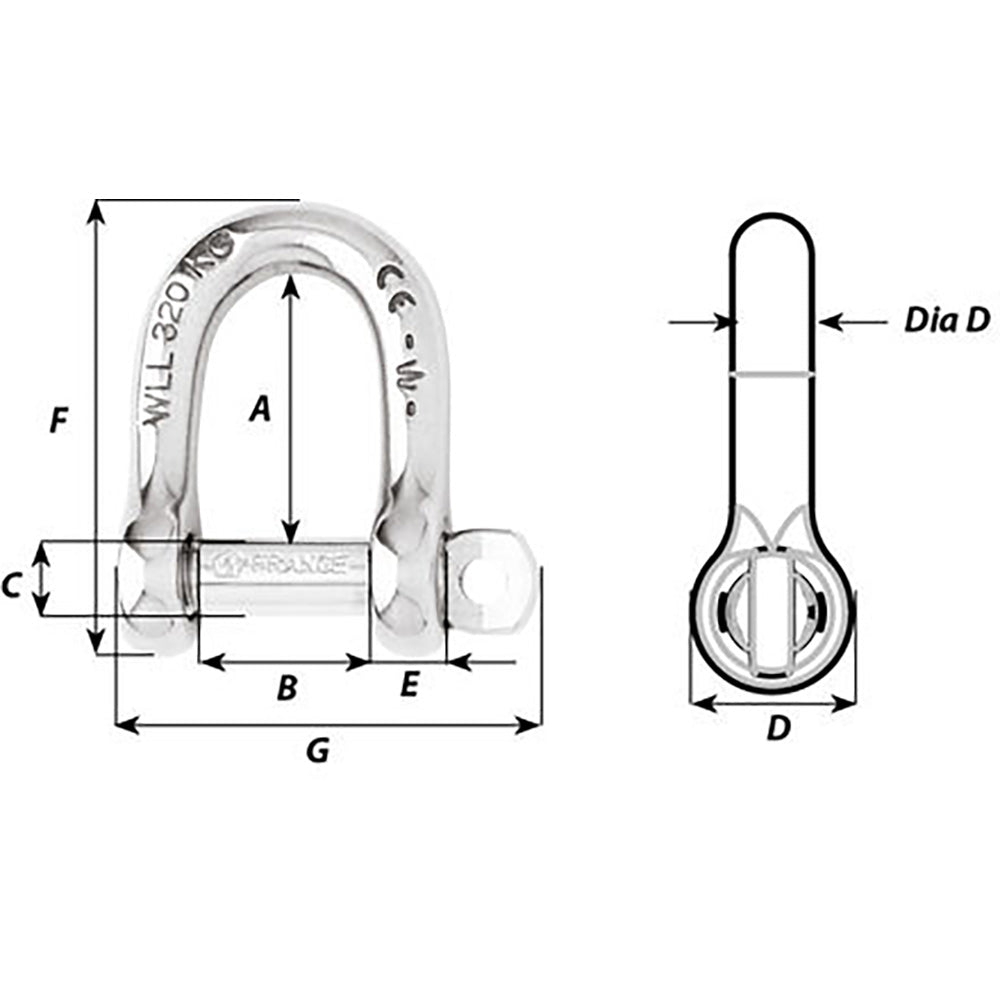 Wichard Marine D Shackle, 12mm, 316L Stainless Steel
