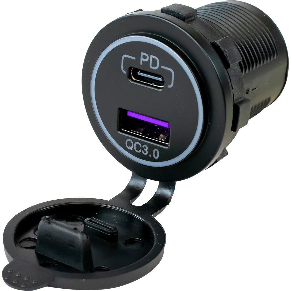 Sea-Dog USB 3.0 & USB-C Power Socket, Non-Illuminated Marine Grade