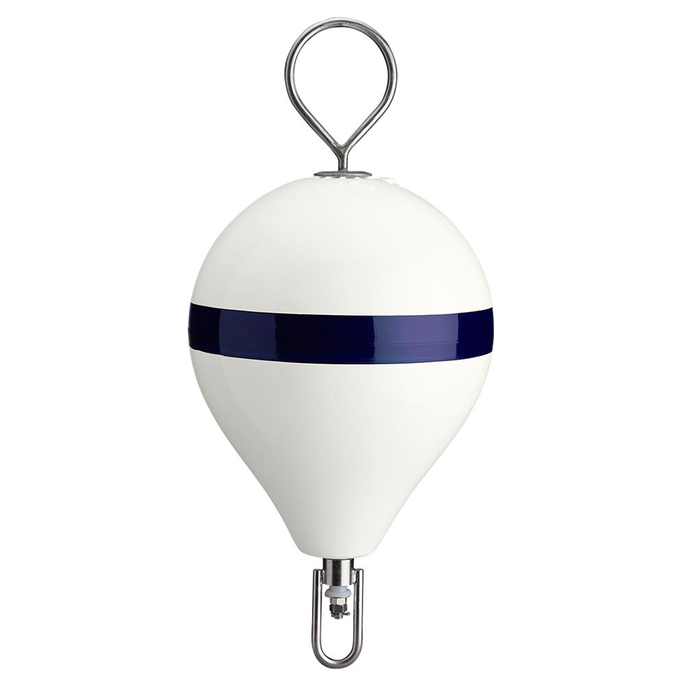 Polyform U.S. CM-2-SS Mooring Buoy, White with Blue Stripe, 13.5" x 18"