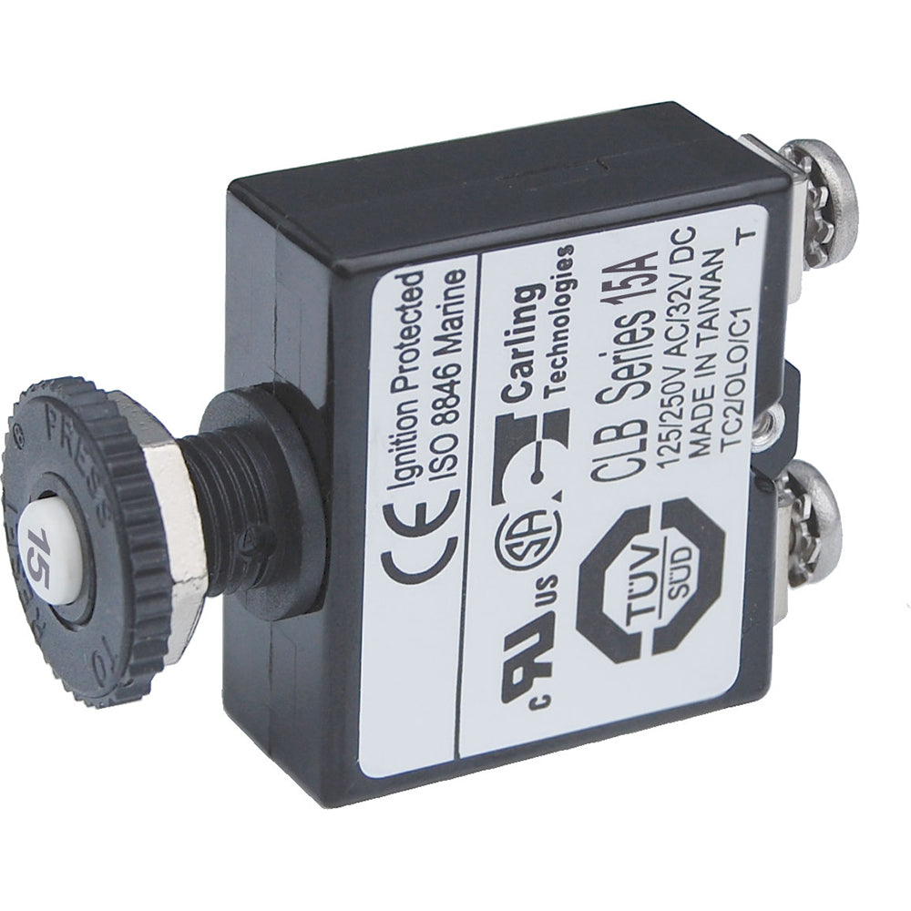 Blue Sea Systems 15A/32V DC Push Button Reset Only Circuit Breaker, UL Listed