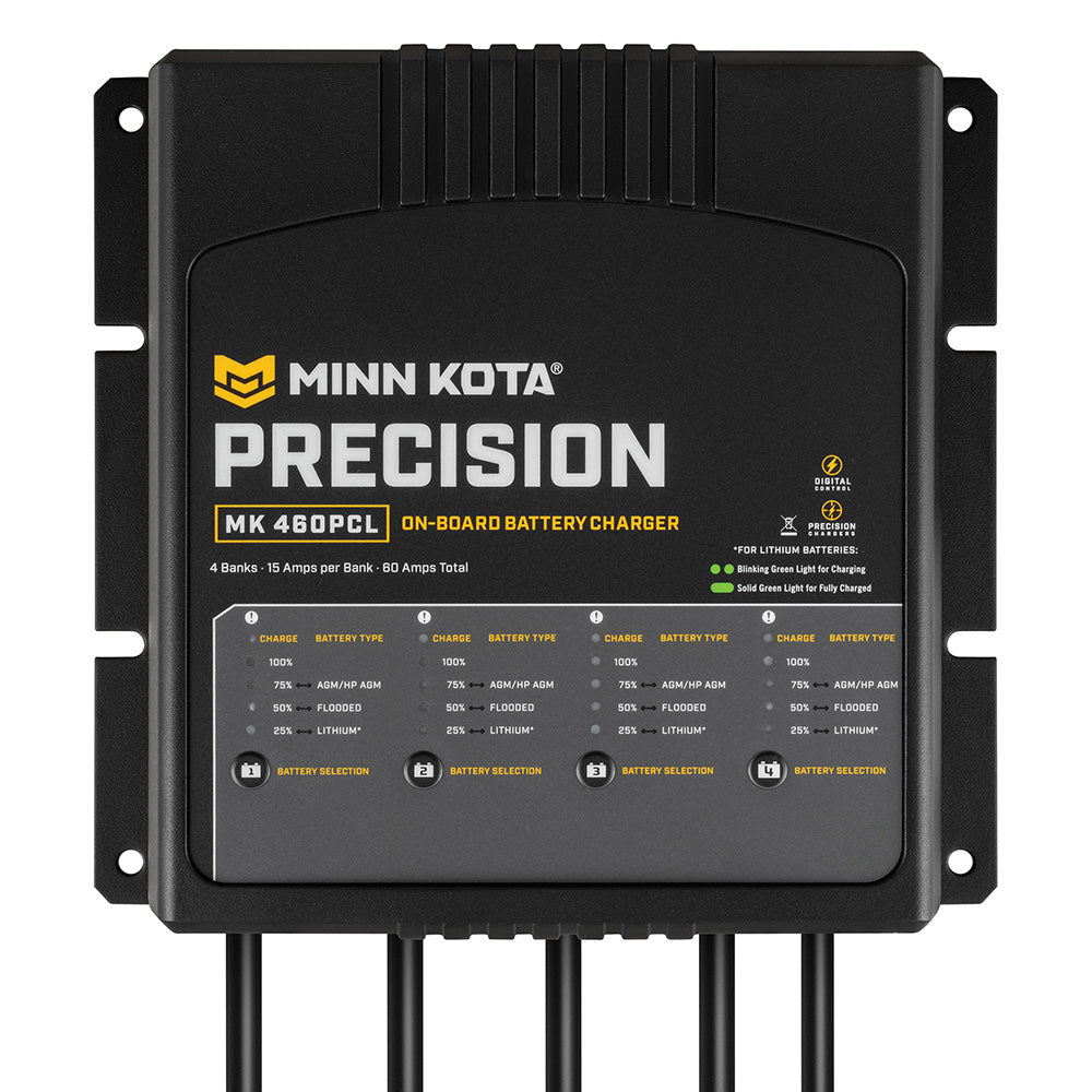 Minn Kota MK-460 PCL On-Board Charger, 4 Bank x 15 Amp – LiFePO4 Optimized