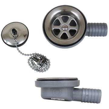 Scandvik Low Profile Drain Stopper, 1" Hose Barb Outlet – 304 Stainless Steel