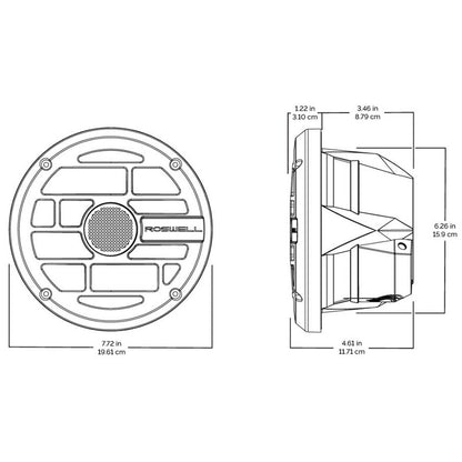 Roswell Marine R Series 6.5" Marine Speaker, 60W RMS, RGB LED, Klippel Certified