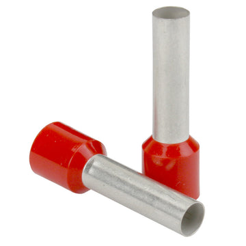 Pacer 16 AWG Red Insulated Wire Ferrule, 8mm Length - 25 Pack