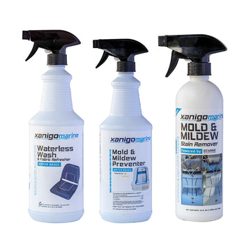 Xanigo Marine Vinyl Boat Seat Care Kit (16oz Stain Remover, 32oz Preventer)