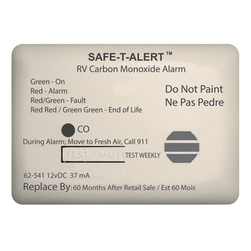 Safe-T-Alert 62 Series Carbon Monoxide Alarm, 12V RV Surface Mount, White