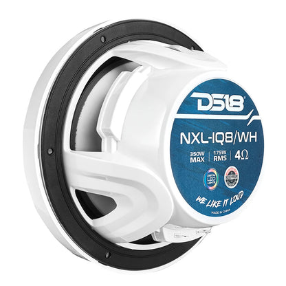DS18 8 in. 2-Way Coaxial Marine Speakers with Digital LED Lights, Pair