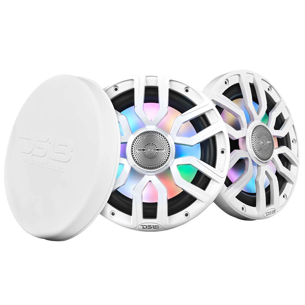 DS18 8 in. 2-Way Coaxial Marine Speakers with Digital LED Lights, Pair