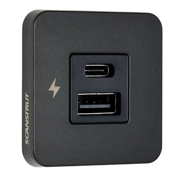 Scanstrut TILE USB-A/USB-C Interior Charging Socket, 12/24V - Black