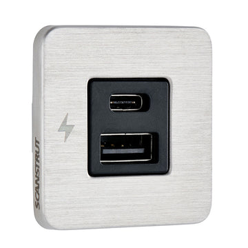 Scanstrut TILE USB-A/USB-C Interior Charging Socket, Stainless Steel Bezel
