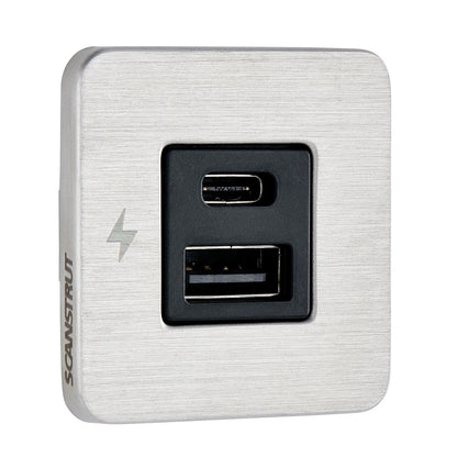 Scanstrut TILE USB-A/USB-C Interior Charging Socket, Stainless Steel Bezel