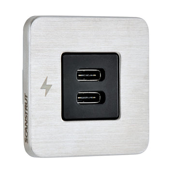 Scanstrut TILE Dual USB-C Interior Charging Socket, 12/24V Stainless Steel