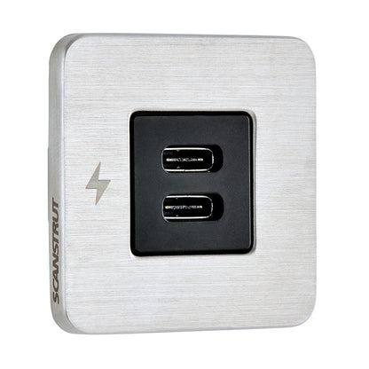 Scanstrut TILE Dual USB-C Interior Charging Socket, 12/24V Stainless Steel