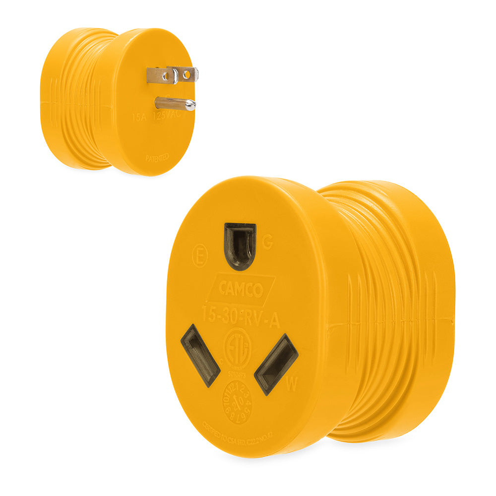 Camco Power Grip RV Adapter, 15A Male/30A Female, ETL Listed
