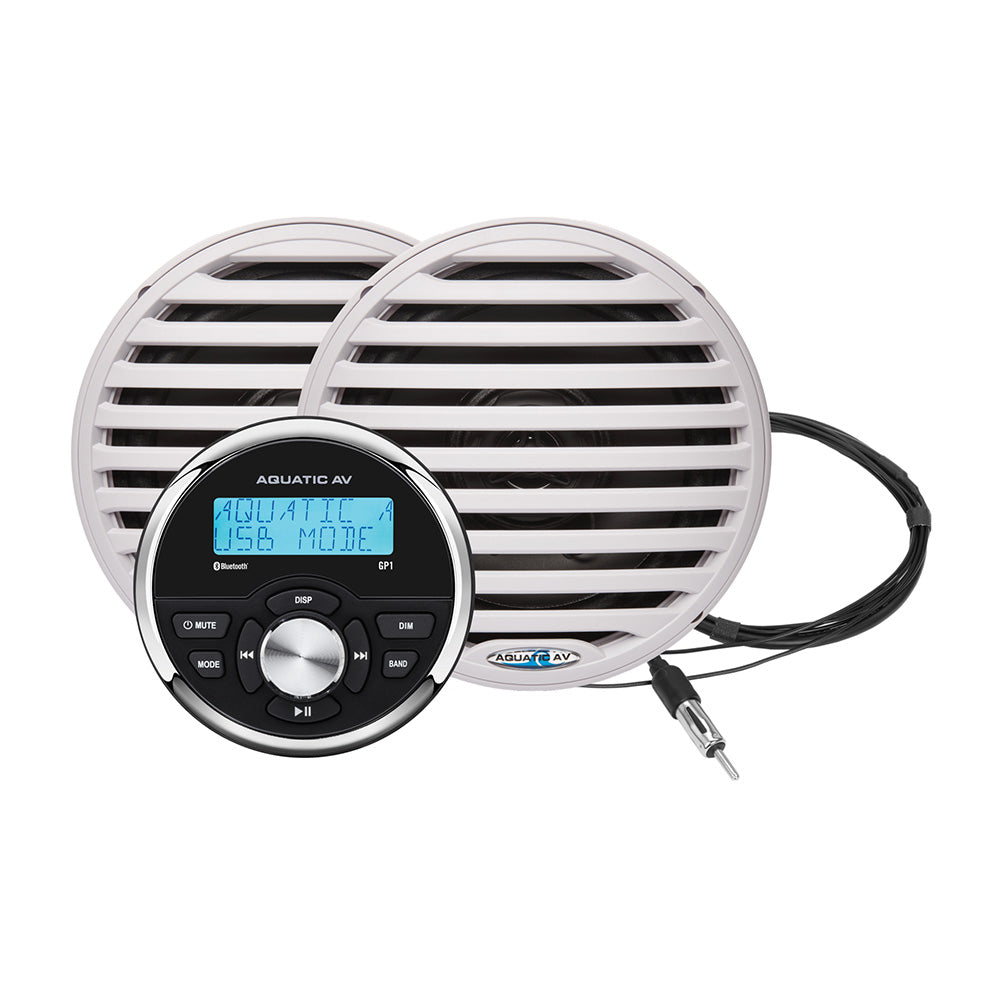 Aquatic AV GP1 Gauge Stereo & 6.5" White Marine Speakers - 288W Max, IP65