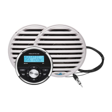 Aquatic AV GP1 Gauge Stereo & 6.5" White Marine Speakers - 288W Max, IP65