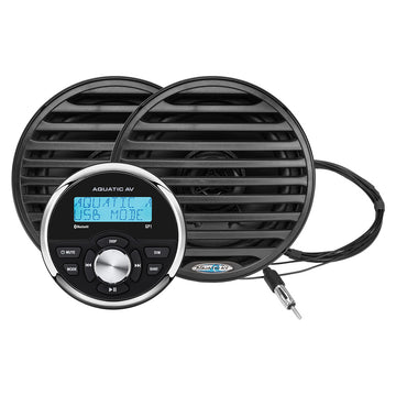 Aquatic AV GP1 Gauge Marine Stereo and 6.5 in. Economy Speaker Bundle - Black