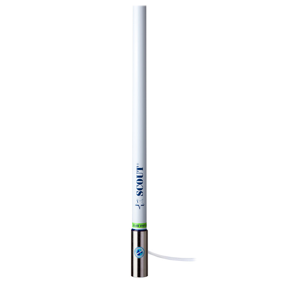 Scout 8' White VHF Antenna, 6dB Gain, Stainless Steel Ferrule