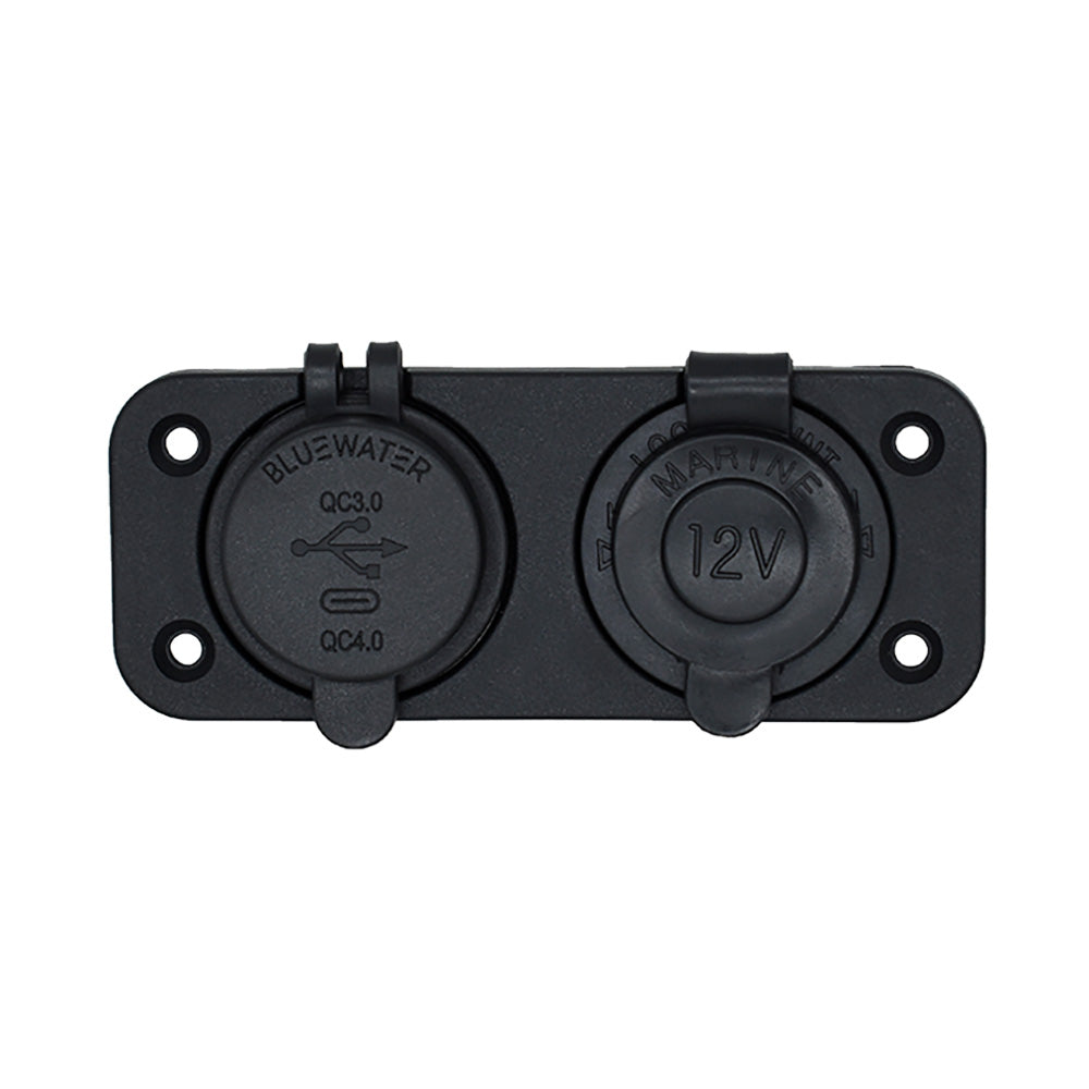 Bluewater Dual USB/USB-C 12V Combo Receptacle with Plate, Marine-Grade