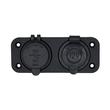 Bluewater Dual USB/USB-C 12V Combo Receptacle with Plate, Marine-Grade