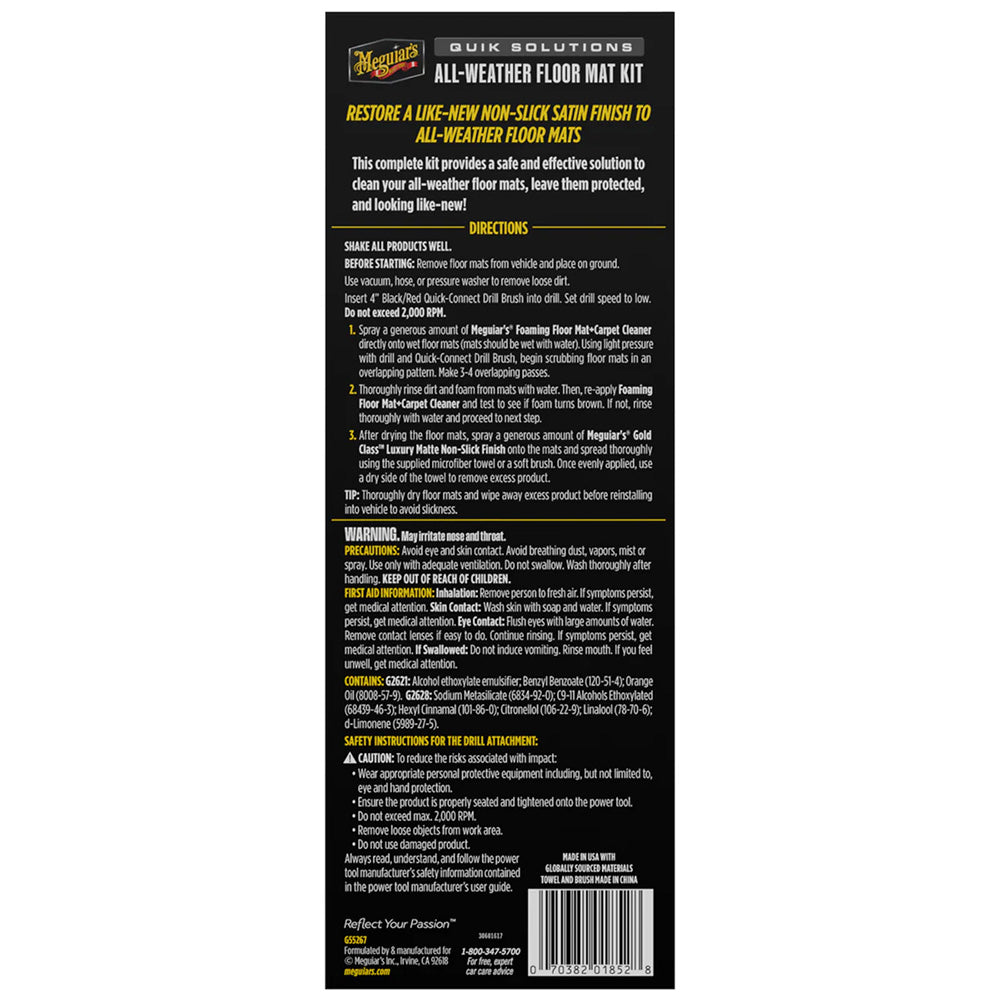 Meguiar's All-Weather Floor Mat Kit - Deep Cleaning & UV Protection