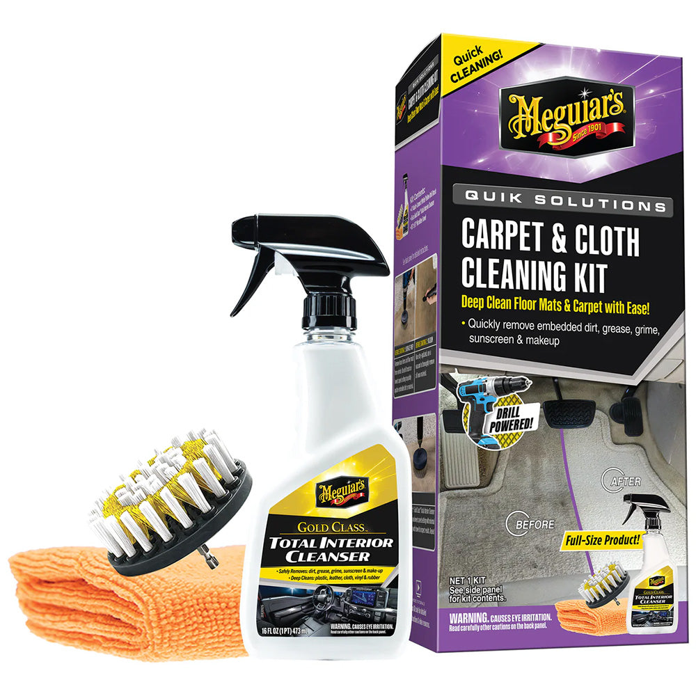 Meguiar's Quik Solutions Carpet & Cloth Cleaning Kit, Includes Premium Cleaner, Microfiber Towel & Drill Brush