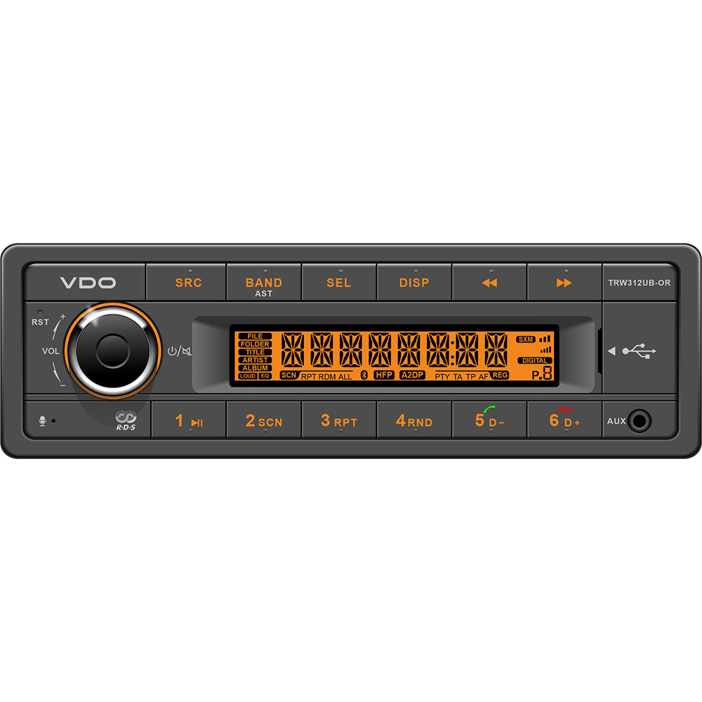 VDO 12V Marine Radio with Bluetooth, USB, and Orange Illumination (TRW312UB-OR)