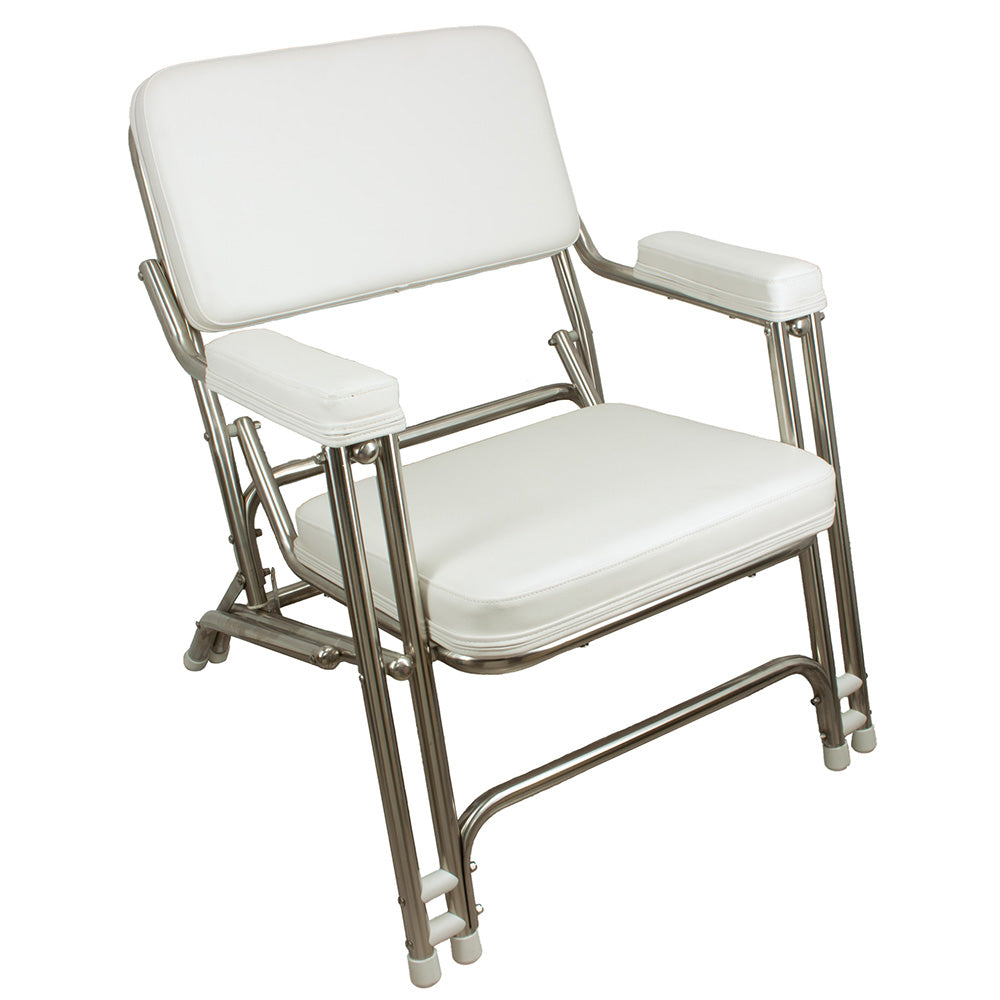 Springfield Marine Classic Folding Deck Chair, Stainless Steel – White