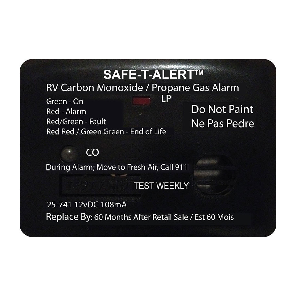 Safe-T-Alert 25 Series Dual Carbon Monoxide and Propane Gas Alarm, 12V Hardwire, Black