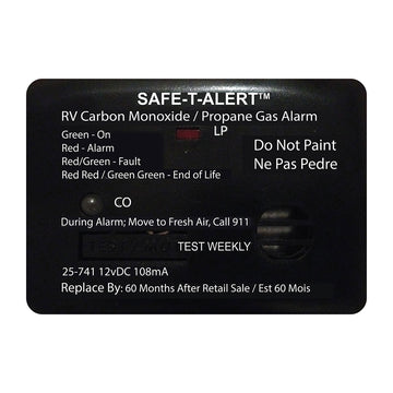 Safe-T-Alert 25 Series Dual Carbon Monoxide and Propane Gas Alarm, 12V Hardwire, Black