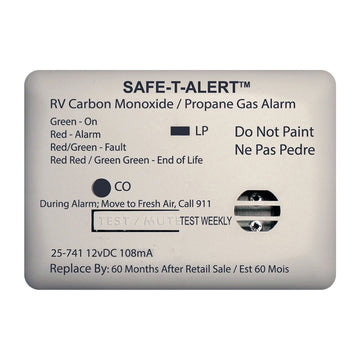 Safe-T-Alert 25 Series Dual Carbon Monoxide and Propane Alarm, 12V Hardwire, White