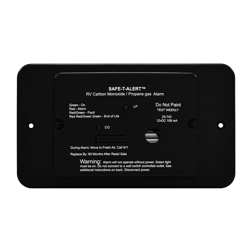 Safe-T-Alert 25 Series Flush Mount Dual Carbon Monoxide and Propane Alarm, 12V, Black