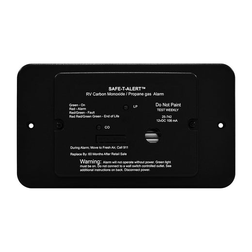 Safe-T-Alert 25 Series Flush Mount Dual Carbon Monoxide and Propane Alarm, 12V, Black