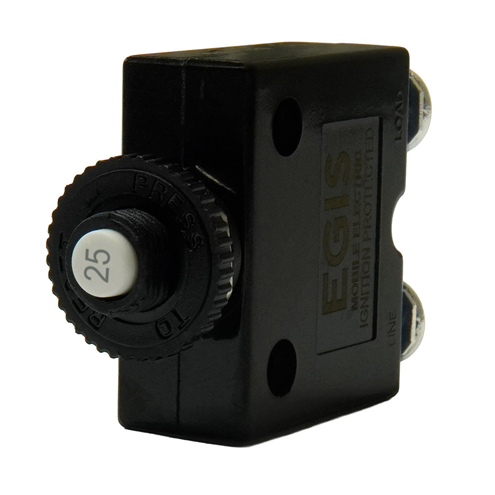 Egis Mobile Electric 25A Push-Button Panel Mount Circuit Breaker, Screw Terminals