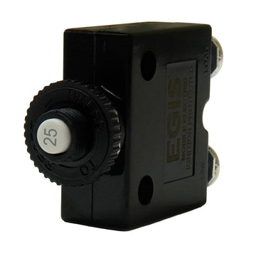 Egis Mobile Electric 25A Push-Button Panel Mount Circuit Breaker, Screw Terminals