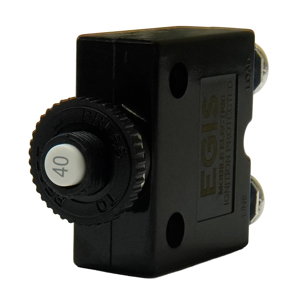 Egis Mobile Electric 40A Push Button Panel Mount Circuit Breaker, Screw Terminals