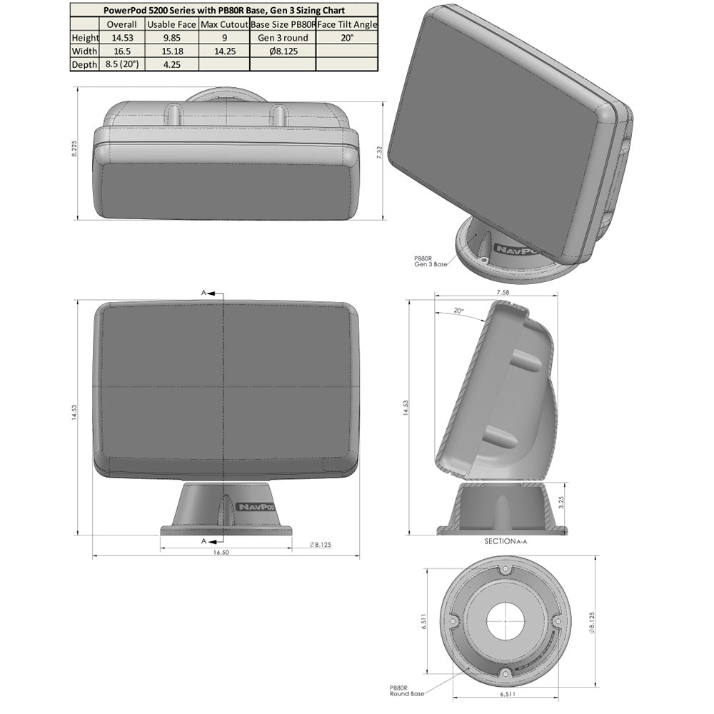 NavPod PowerPod Pre-Cut Display Mount for Garmin GPSMAP 9013 and 9213 Series, PP5200-22