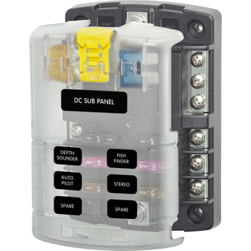 Blue Sea Systems ST Blade Fuse Block, 6 Circuits with Negative Bus & Cover