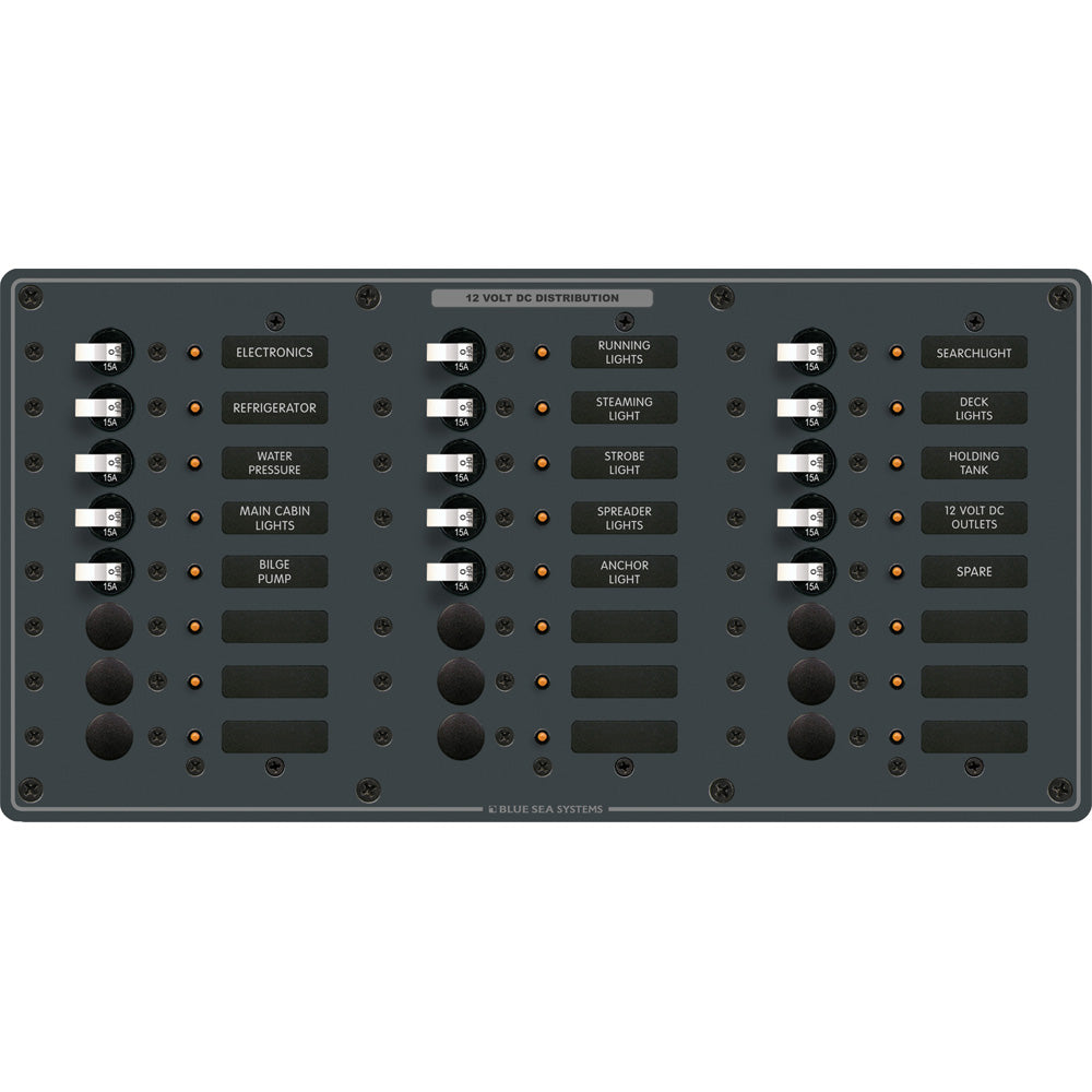 Blue Sea Systems Traditional Metal DC Panel, 24-Position, Pre-Wired