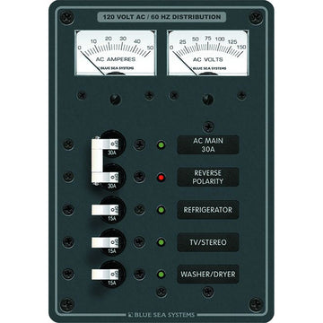 Blue Sea Systems 8409 AC Main + 3 Positions Panel, 120V AC w/ Meters